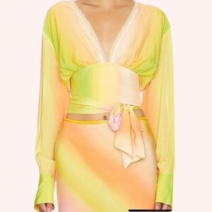 NWT Le Superbe Vibrant Pastel Wrap De La Sol Blouse Size L Flawless Summer Sexy